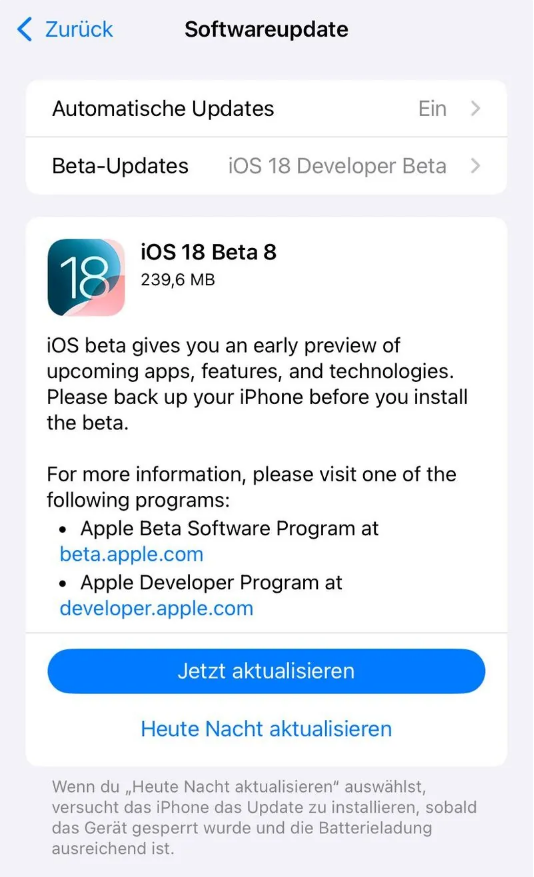 延平苹果手机维修分享苹果 iOS / iPadOS 18 开发者预览版 Beta 8 发布 